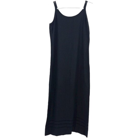 Garnet Hill Black Linen Lattice Cutout Maxi Dress Minimalist Versatile Beach 6P - Picture 2 of 9